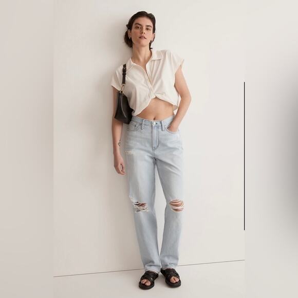 Madewell The Slouchy Boyjean Light Wrightlane Wash Ripped Edition Boyfriend 32 - Picture 1 of 16